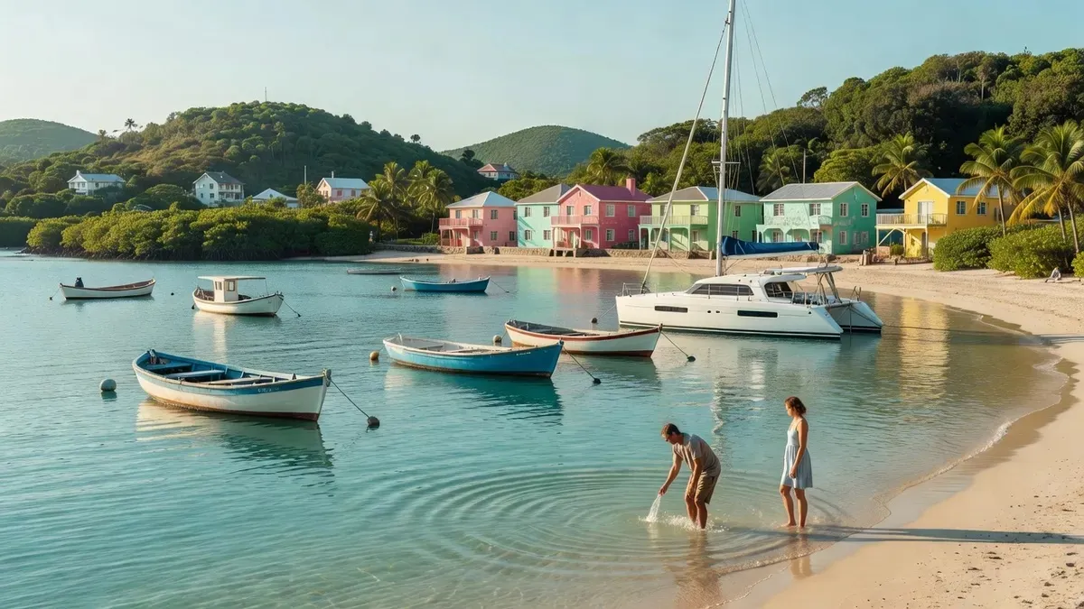 Boats moored off Grand Case on the French side before a St Maarten snorkeling trip to Creole Rock